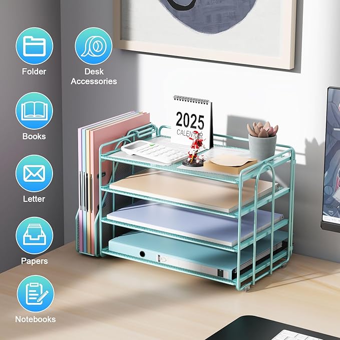gianotter 4-Tier Paper Organizer With Magazine Holder, Desk Organizers and Accessories, Blue Desk Accessories, File Organizer for Office Supplies Storag(Blue)