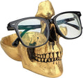 Mrlikale Skull Glasses Stand Holder, Creative Eyeglasses Holder, Sunglasses Spectacle Display Rack, Key Holder Resin Sculptures for Entryway, Home, Office, Desk, Nightstand (Gold)