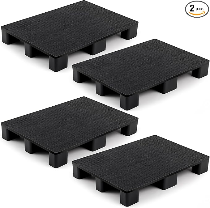 2 Pcs Plastic Pallet for Basement Storage Easy Stack Lightweight Floor Pallet Display Flooring Room Supermarket Christmas, Support up to 2000 Lbs (31.5'' L X 24'' W X 4.7'' H,Black)