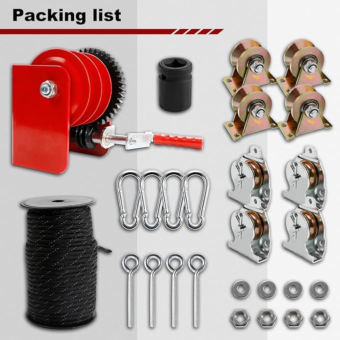 Overhead Garage Storage Lift Hoist, Heavy-Duty Ceiling Mounted Garage Storage Lift System for Organization - Supports 8-16ft Ceilings