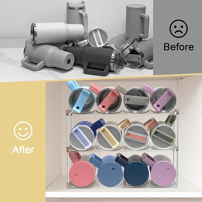 Water Bottle Organizer-Stackable Bottle Storage Rack, Water Bottle Holder for Cabinet Organization, Plastic Wine Racks/Drink Bottle Holder, 40oz Stanley Organizer for Kitchen Cabinets 4 Pack