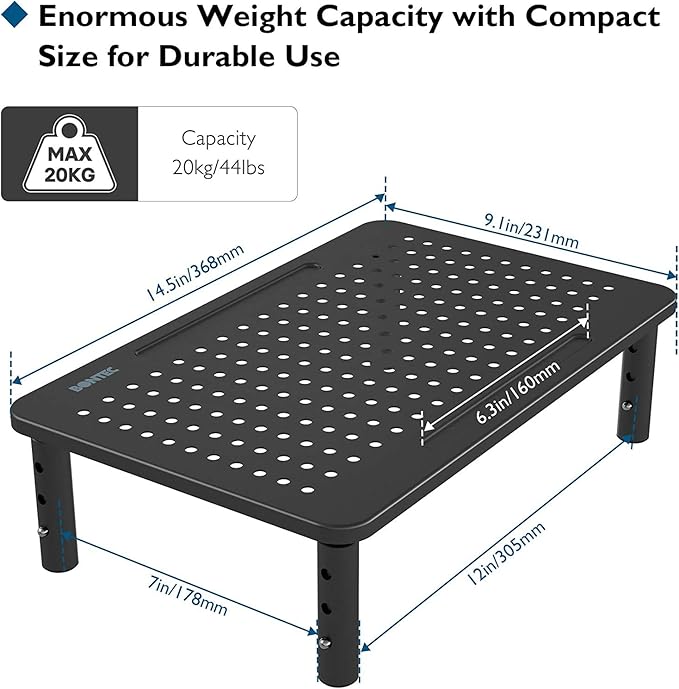 BONTEC 2 Pack 3 Height Adjustable Monitor Stand Riser with Pen Holder, Ergonomic Metal Laptop Stand with Cable Management, Desktop Stand for Computer, Printer, Monitor, Laptop (Black, 14.5” x 9.1”)