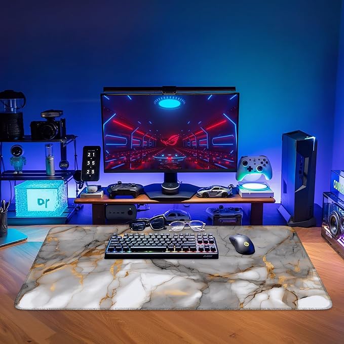 Marble Stripes Gaming Mouse Pad 35.4"x15.7"Desk Mat Anti-Slip Rubber Base & Durable Stitched Edges for Gamers Smooth Mouse Writing Surface for Desk Office/Home