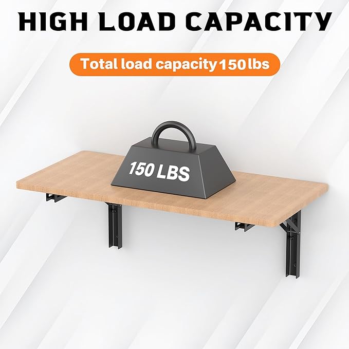 TORACK 16 inch Folding Wall Shelf Brackets, Space-Saving Collapsible Shelf Brackets for Garage, Kitchen, Laundry, Wall-Mounted Support Hinges for Workbench/Table