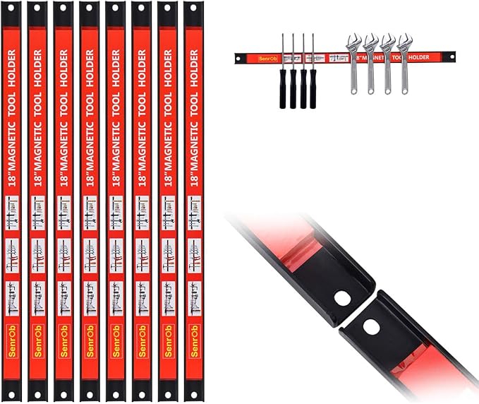 Magnetic Tool Holder 18 Inch 8 Pack Heavy Duty Magnet Tool Bar Strip Rack Wall Mount Red