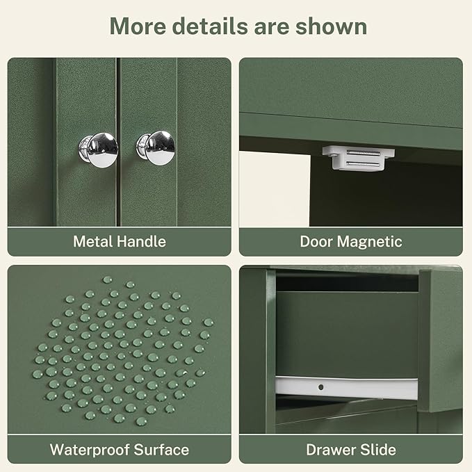 TEENFON Pedestal Sink Storage Cabinet with 2 Doors and Drawer, Bathroom Sink Cabinet, Under Sink Storage with U-Shape Cut-Out, Green UNYSG033V