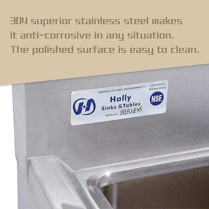 HALLY 3 Compartment Sink of Stainless Steel NSF Commercial Utility Basin with 10" L x 14" W x 10" D Bowl for Bar, Restaurant, Kitchen, Hotel and Home