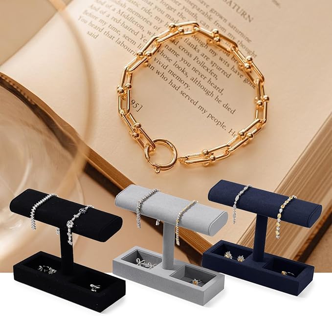 Oirlv Microfiber T-Bar Watch Display Stand Jewelry Display Props Jewelry Organizer Holder for Watch Bracelet Ring Earrings (Black,Microfiber)