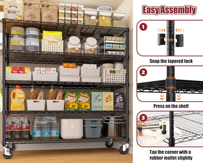 PrimeZone 2 Packs 48" W x 24" D x 81" H Heavy Duty Wire Storage Shelves with Wheels, 5 Tier Adjustable NSF Certified Garage Shelving Unit, Rolling Metal Organizer Shelf Rack for Warehouse, Pantry