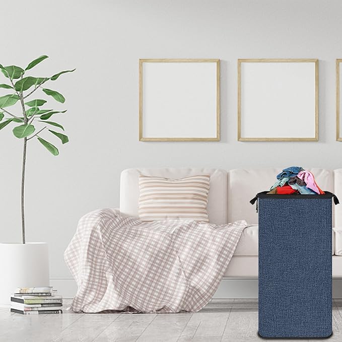 SNIGJAT Extra Large Laundry Hamper, 100 L Tall Laundry Basket with Sturdy Handles, Dirty Clothes Basket for Bedroom, Large Hamper, Sturdy Storage Organizer for Clothes Toys Blue