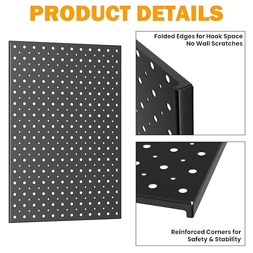 Pegboard Smith Metal Pegboard Panels, 16" x 12" Heavy-Duty Steel Peg Boards for Garage Tool Storage, Wall-Mounted Pegboard Organizer System (Pack of 4, Black)