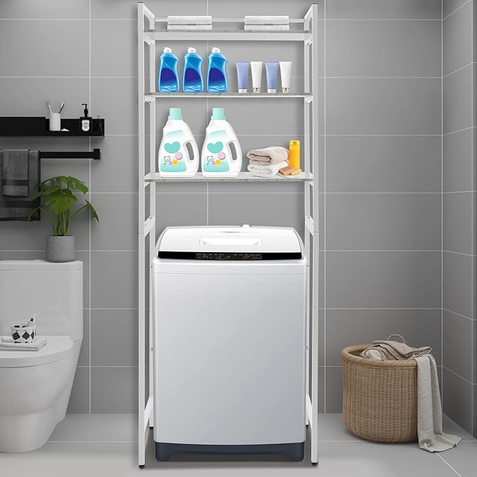 Gdrasuya10 3-Tiers Over The Washer and Dryer Storage Shelf for Laundry Room, Standing Washer Storage Utility Rack Shlef Laundry Storage Shelf Organizer Space Save (All White)