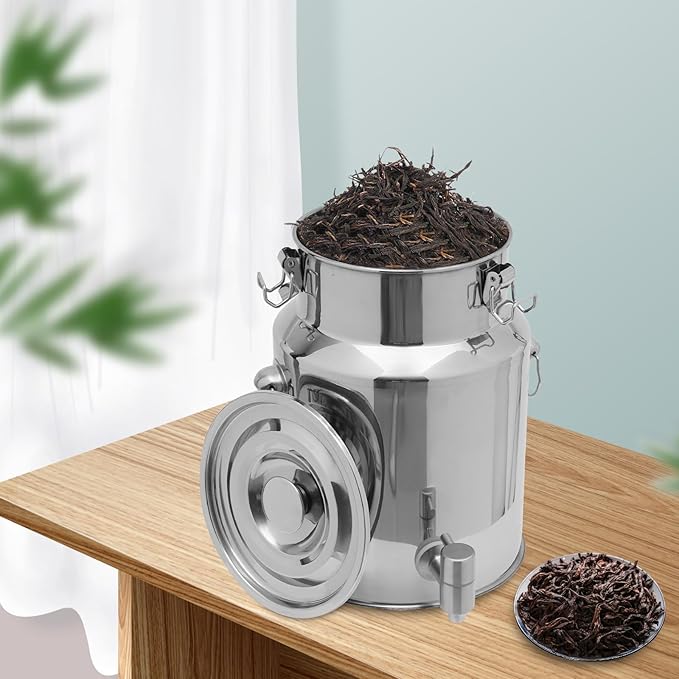 Milk Can Barrel Stainless Steel Beverage Drink Dispenser Large Capacity Storage Bucket Container with Faucet and Handles for Milk Coffee Wine Oil Rice Cereals Water (7.25L/1.915Gal)