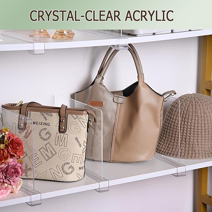 Shelf Dividers for Closet Organization, 12Pcs Closet Purse Organizeder Acrylic Shelf Dividers Purse Closet Organized Closet Dividers for Shelves Clear Shelf Dividers Shelf Separators in Closet (Clea1)
