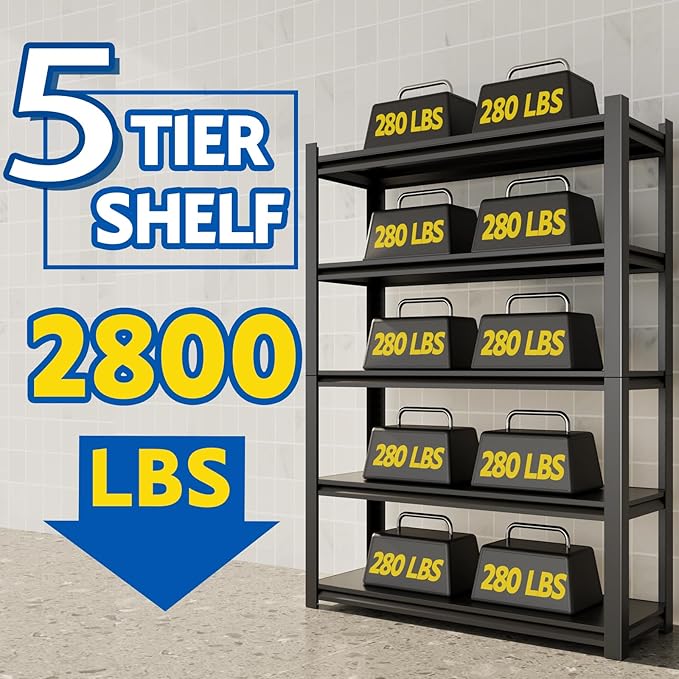 72''H Garage Shelving Heavy Duty,2500LBS Storage Shelves,5-Tier Adjustable Metal Shelve Storage Shelf Rack, Industrial Shelving Unit for Garage,Warehouse, Basement (35" W x 15.7" D x 72" H) 3PC