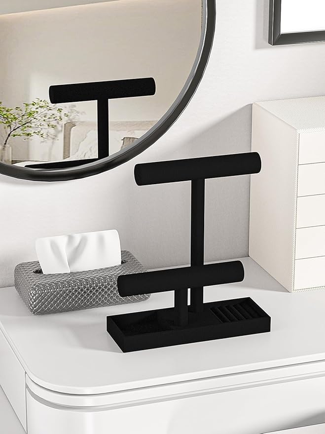 Bracelet and Necklace Holder,Velvet Jewelry Necklace Display Organizer Stand,bracelet Holder for Selling,Bracelet and Necklace Storage Tree (Style 2（Black）)