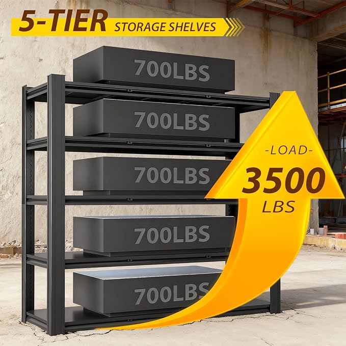 Metal Storage Shelves Unit,5-Tier Adjustable Heavy Duty Garage Shelving,3500LBS Garage Storage Industrial Shelves,Storage Racks,Steel Shelf Suitable for Shop,Warehouse,Basement