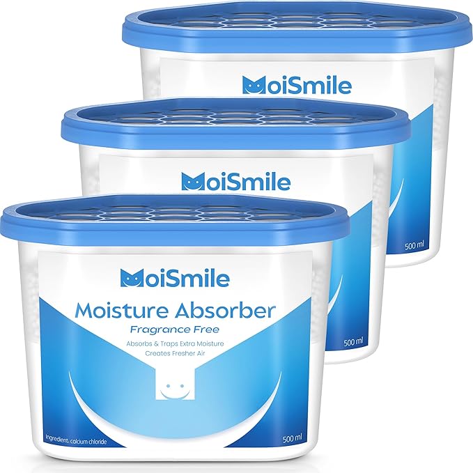 Moisture Absorbers 3 Pack, Fragrance-Free Closet Dehumidifier for Bathroom, Car ＆ Basement, 10.5 oz. Refillable Humidity Absorber Boxes