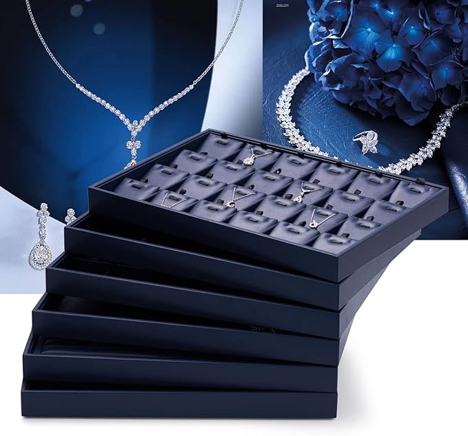 Oirlv Stackable Premium Leather Jewelry Trays 12 Grid Jewelry Drawer Organizer Trays Bracelet Earrings Watches Showcase Display Organizer