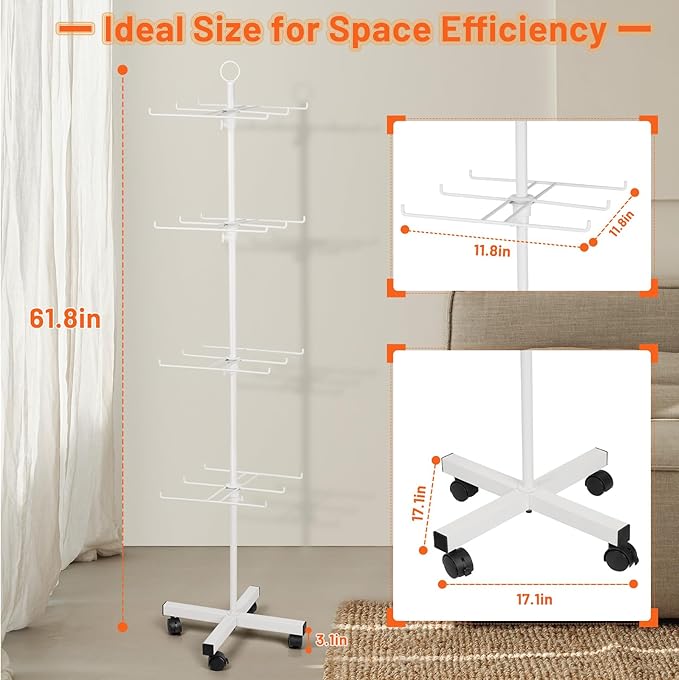 Retail Display Stand Rotating Display Stand 4 Tier Spinning Display Stand for Craft Shows, Jewelry, Keychain, Earring Adjustable Height Retail Display Racks (White)