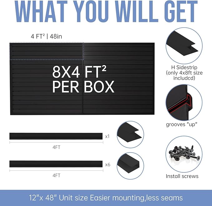 Slat Wall Paneling Garage Slat Wall Storage Systems Garage Wall Organizer, Slatwall Panels 4'x 8' Black Slat Board PVC Wall Panels Slatwall Displays Garage Tool Organizer Wall Mount Slate Wall