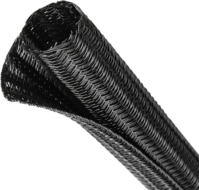 Split Wire Loom Tubing, Cable Protector Sleeve, Braided Cable Management for TV/Computer/Home Theater/Engine Bay, Cord Protectors from Pets No Chew (Black, 1.26"-25ft)