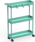 Simple Houseware 3-Tier Slim/Narrow Storage Cart with Handle, 5.5'' Wide x 26.5'' Height Rolling Organizer for Kitchen, Bathroom, Laundry Room - Turquoise