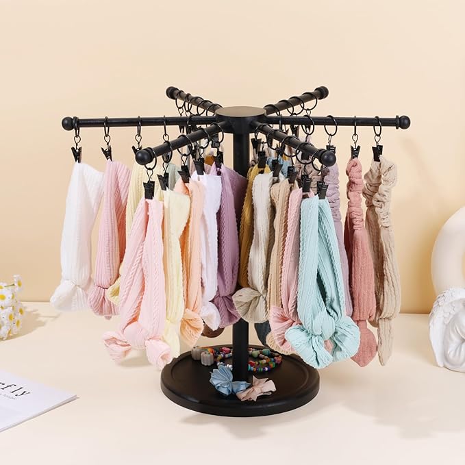 POVETIRE Headband Holder Bow Organizer for Girls, Rotating 360 Hair accessories Organizer Storage Baby Headband Display Stand Hair Bow Rack for Toddler Nursery Decor