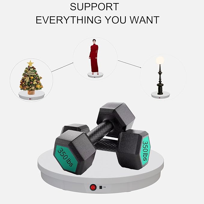 JAYEGT Motorized Rotating Display Stand, 350Lbs Load，360 Degree Electric Rotating Potography Turntable for Products Display，Live Show， Remote Control +5 Colors Backgrounds (White / 20.5inch /Wired)