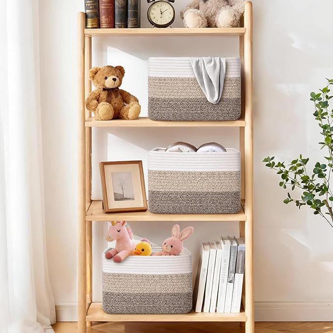 Storage Baskets for Organizing, 4 Pack Storage Baskets for Shelves, Woven Basket for Shelves, Closet Organization, Rectangle Organizer Basket Gifts Empty, 13"Lx8.7"Wx7.9"H Decorative Bins with Handles