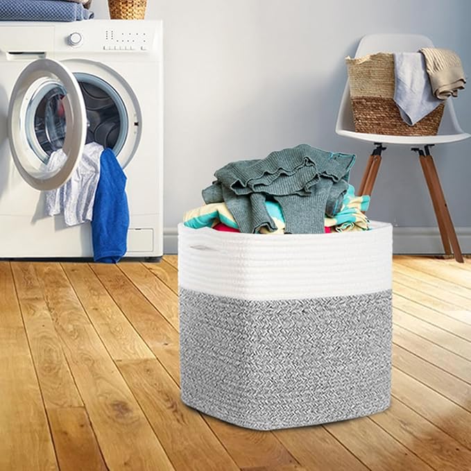 Cube Storage Bins 11 Inch Cotton Rope Woven Storage Basket for Organizing 3 Pack | Storage Cubes for Organization and Storage | Square Cube Organizer | Basket for Shelves | Toy Bin（Grey）