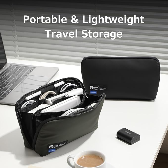 RIGHT AWAY Travel Tech Pouch，Waterproof Cord Case，Electronics Organizer Travel Case，Cable Organizer Storage Bag For Phone, Charger, Accessories(Dark Green)