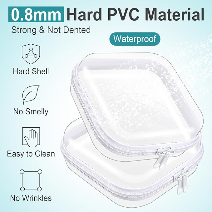 Hoolerry 4 Pcs Hard Clear Zipper Case Makeup Bags Plastic Pencil Pouch Transparent Storage Box Containers for Cosmetics, Snacks, Building Blocks, Puzzles(White,5 x 5 x 2 in)