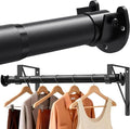 Closet Rods for Hanging Clothes with Triangular Brackets, 17 to 39 Inches Stepless Adjustable Closet Rod, 1.3 Inch Heavy Duty Closet Rod for Closet Wardrobe Laundry RV (Without Board/Black)