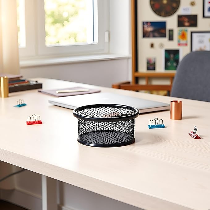 Black Metal Paper Clip Holder Mesh Paperclip Bowl Binder Clip Dispenser Desk Bobby Pin Container Organizer for Home Office Classroom School Desk Supplies Holders
