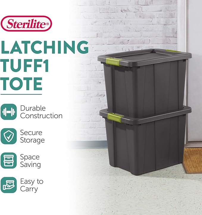 Sterilite 18-Pack Storage Bins with Lids, Heavy Duty Totes, Tuff1, 18 Gallon, Flat Gray