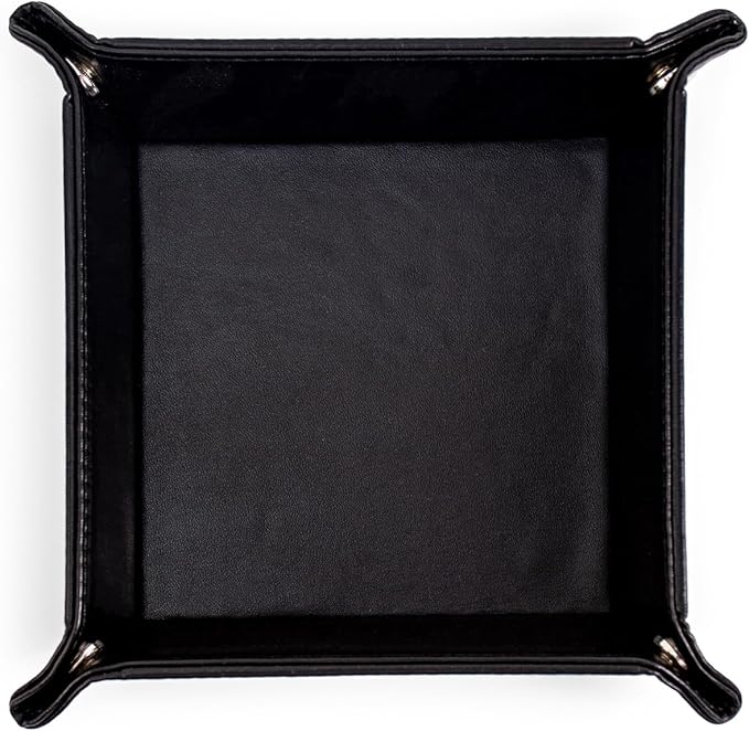 PU Leather Valet Tray for Mens and Women Catchall Tray for Keys,Watch,Jewelry Small Nightstand Bedside and Entry Table Tray Gift for Dad Husband (Black)