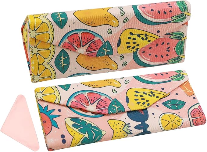 Foldable Glasses Case, Magnetic PU Leahter Sunglasses Case, Cute Hard Shell Folding Eyeglass Cases for Women Kids