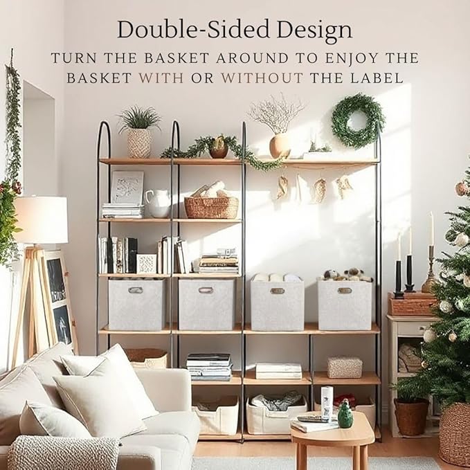 DECOMOMO Felt Storage Bins 13x15x13 Storage Cube Bins with Labels, Baskets for Organizing Shelves (Kallax / 4pcs, Beige)