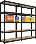 HOMEDANT House Black 5-Tier Laminated Metal Shelving Unit Adjustable Storage Utility Rack Heavy Duty Shelves Organization Shelf Kitchen Garage Pantry Closet 2Pack