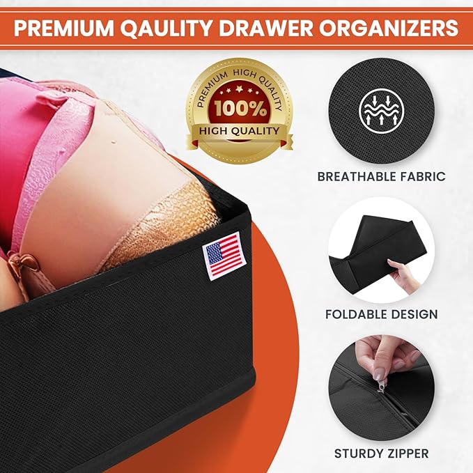 RFAQK 18 Pack Drawer Organizer Clothes-3 Sizes (L, M, S) Baby Dresser Organizer for Storage Closet-Foldable Fabric Baby Clothes Organizer for Bedroom, Bins, Bra, Socks, Belt, Tie-Black