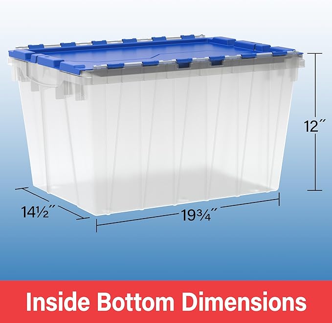 Akro-Mils KeepBox 12 Gallon Storage Container, Nesting and Stackable Plastic Storage Box with Lid Attached, Clear Tote for Garages, Closets, and Moving, 21-1/2" x 15" x 12-1/2", Black/Yellow, 6-Pack