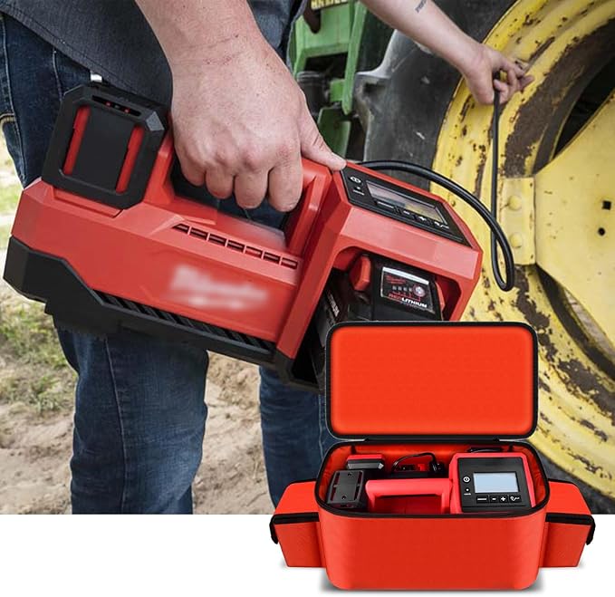 Air Compressor Bag Compatible with Milwaukee M18 Inflator 2848-20/2771-20, Air Pump Carrying Box for Milwaukee Tools,Storage Holder for 18V 3.0/4.0/5.0/6.0/6.5/7.0/8.0Ah Battery (Case Only)-Red