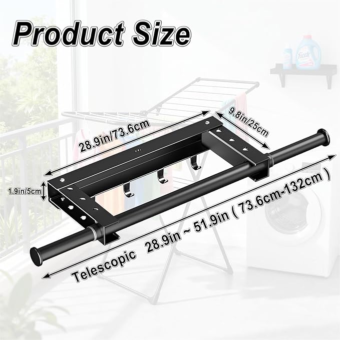 2 Pcs Clothes Drying Rack, Laundry Drying Rack with Wall-Mount Foldable Space Saving Design, Indoor Folding Clothes Horse for Small Spaces with Retractable Rods, Black