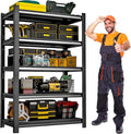 BESFUR 5-Tier Garage Storage Shelves, Heavy Duty Metal Storage Shelving, Adjustable Matal Shelving Unit, 3000 lbs Capacity, for Warehouse Garage Basement, 16"*36"*71", Black