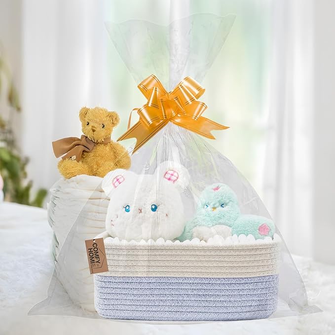 COMFY-HOMI 13" x 8.5" x 5.1" Storage Baskets for Organizing | Cotton Rope Woven Basket | Toy Storage Bin Box | Basket for Shelves, Closet Organizer Bin, Decorative Closet Shelf, 1 Pack, All bule