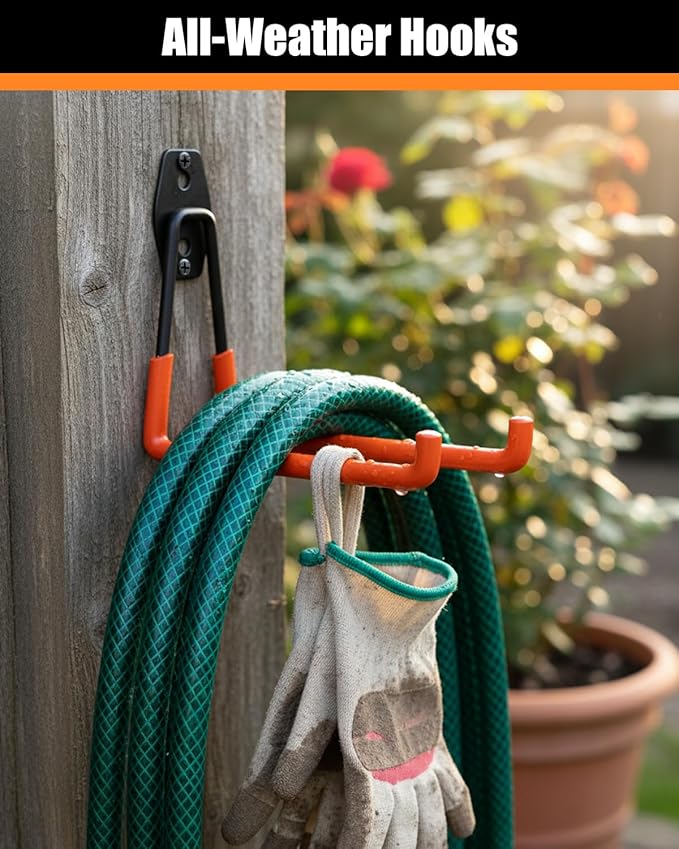 WMK 7.3'' Garage Hooks Heavy Duty Wall Hook, 4 Pack Garage Storage Hook, Wall Mount Utility Garage Hooks for Hanging Tools Bike Ladder (Orange)