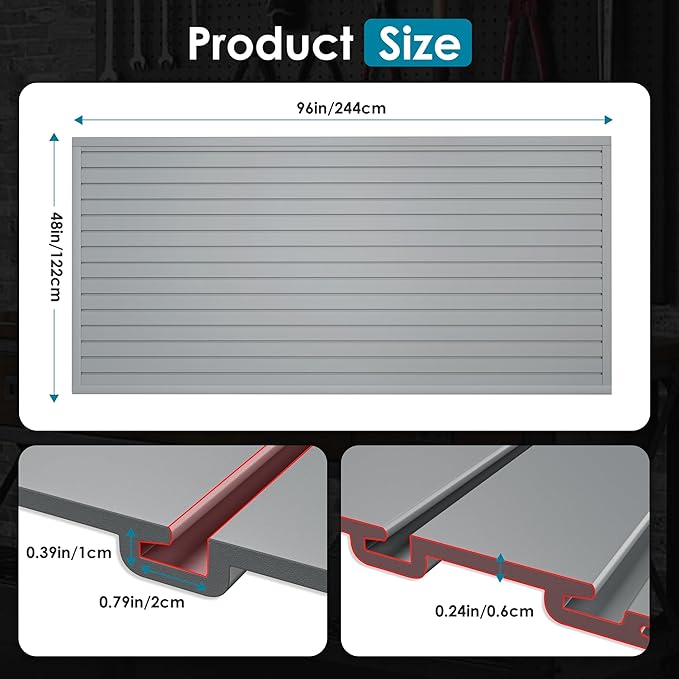 Braki PVC Slat Wall Paneling 4x8 ft, Garage Organizer Storage System, Grey Slatwall Panels for Garage Organization Product, Heavy Duty Wall Mounted Tool Storage for Home