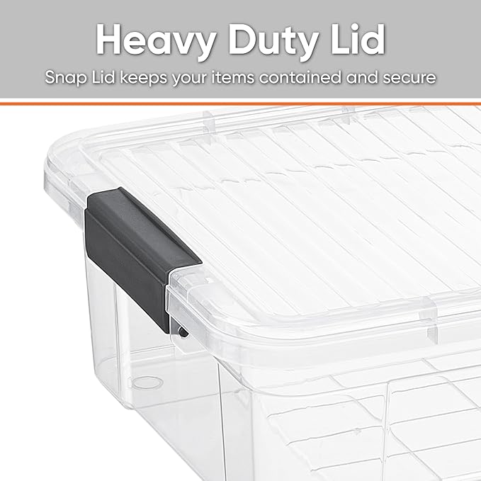 Superio 6 Pack Clear Plastic Storage Container with Lid Home - 13.7 Qt, Office Organizer Storage Bin, Stackable, For Closet, Under the Bed, or Locker, Use for Clothes, Food, Toys, Supplies, Linen.