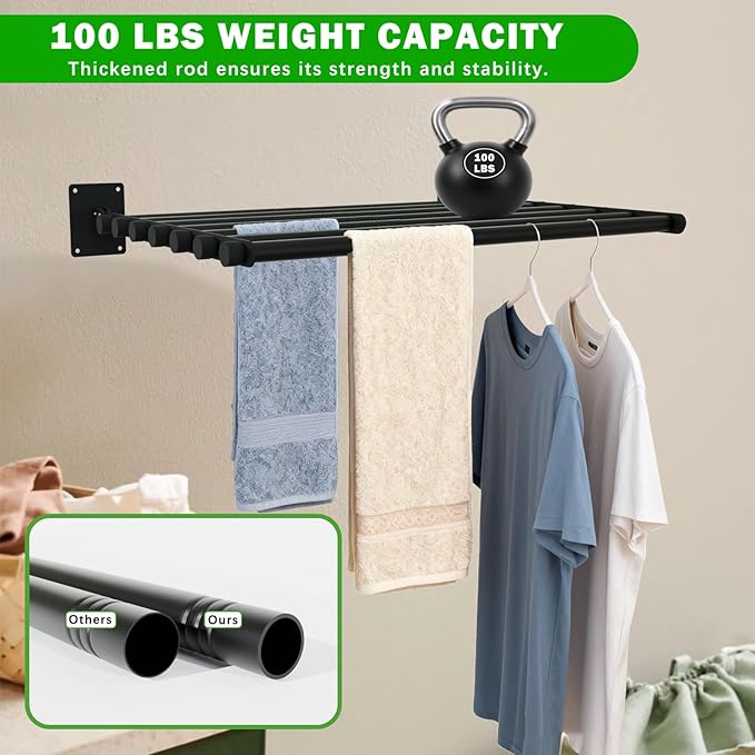 Wall Mounted Drying Rack, 28 Inches Wall Laundry Drying Rack Collapsible Indoor Clothes Drying Rack for Hanging Clothes
